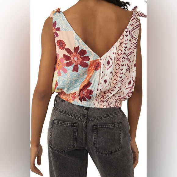 Free People | Floral Tie Shoulder Tank Tropical Combo Size Small Boho Beach - Picture 4 of 4